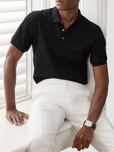 Ralph Lauren Purple Label Men's RL Cotton Piqué Polo Shirt - Classic Black | Thumbnail 4 Ralph Lauren Purple Label Men's RL Cotton Piqué Polo Shirt - Classic Black | Thumbnail 4