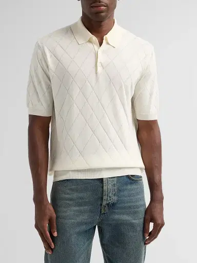 Saks Fifth Avenue Men's COLLECTION Diamond-Knit Cotton Polo Shirt | Thumbnail 4 Saks Fifth Avenue Men's COLLECTION Diamond-Knit Cotton Polo Shirt | Thumbnail 4