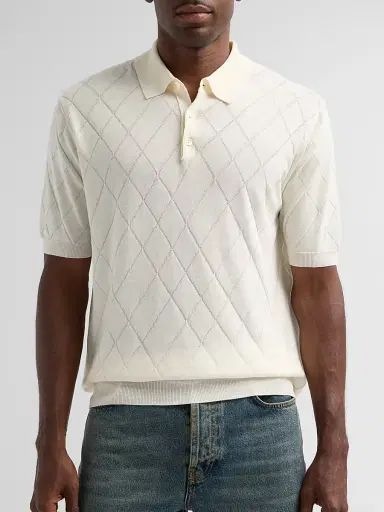 Saks Fifth Avenue Men's COLLECTION Diamond-Knit Cotton Polo Shirt | Thumbnail 5 Saks Fifth Avenue Men's COLLECTION Diamond-Knit Cotton Polo Shirt | Thumbnail 5