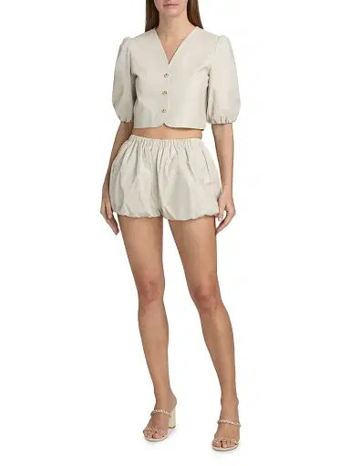 LAMARQUE Women's Franka Leather Balloon-Sleeve Blouse | Thumbnail 2 LAMARQUE Women's Franka Leather Balloon-Sleeve Blouse | Thumbnail 2