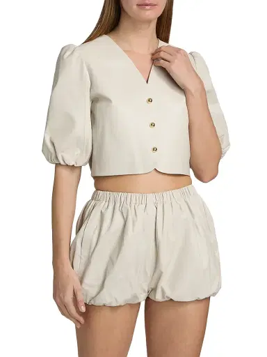 LAMARQUE Women's Franka Leather Balloon-Sleeve Blouse | Thumbnail 3 LAMARQUE Women's Franka Leather Balloon-Sleeve Blouse | Thumbnail 3