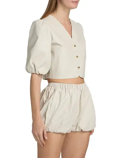 LAMARQUE Women's Franka Leather Balloon-Sleeve Blouse | Thumbnail 4 LAMARQUE Women's Franka Leather Balloon-Sleeve Blouse | Thumbnail 4