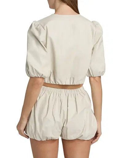 LAMARQUE Women's Franka Leather Balloon-Sleeve Blouse | Thumbnail 5 LAMARQUE Women's Franka Leather Balloon-Sleeve Blouse | Thumbnail 5