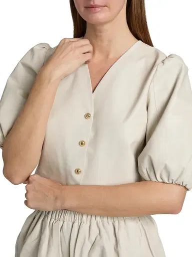 LAMARQUE Women's Franka Leather Balloon-Sleeve Blouse | Thumbnail 6 LAMARQUE Women's Franka Leather Balloon-Sleeve Blouse | Thumbnail 6