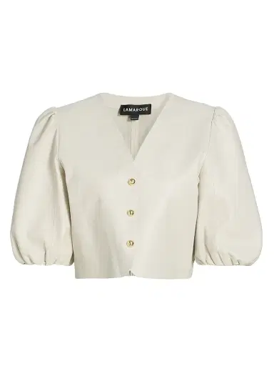 LAMARQUE Women's Franka Leather Balloon-Sleeve Blouse | Thumbnail 1 LAMARQUE Women's Franka Leather Balloon-Sleeve Blouse | Thumbnail 1