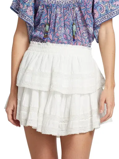LoveShackFancy Women's Tiered Ruffle Mini Skirt - Antique White | Thumbnail 3 LoveShackFancy Women's Tiered Ruffle Mini Skirt - Antique White | Thumbnail 3