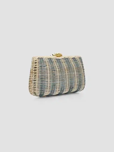 Poolside Women's Summer 2026 The Classica Striped Rattan Clutch - Blue | Thumbnail 2 Poolside Women's Summer 2026 The Classica Striped Rattan Clutch - Blue | Thumbnail 2