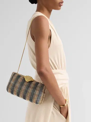 Poolside Women's Summer 2026 The Classica Striped Rattan Clutch - Blue | Thumbnail 4 Poolside Women's Summer 2026 The Classica Striped Rattan Clutch - Blue | Thumbnail 4