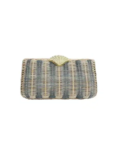 Poolside Women's Summer 2026 The Classica Striped Rattan Clutch - Blue | Thumbnail 1 Poolside Women's Summer 2026 The Classica Striped Rattan Clutch - Blue | Thumbnail 1