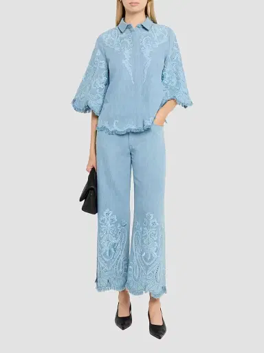 Kobi Halperin Women's Hadley Washed Denim Fringe Blouse Indigo | Thumbnail 2 Kobi Halperin Women's Hadley Washed Denim Fringe Blouse Indigo | Thumbnail 2
