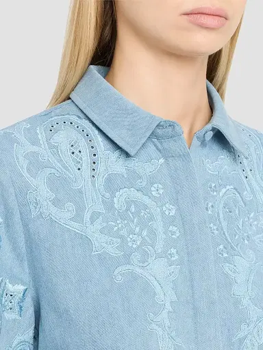 Kobi Halperin Women's Hadley Washed Denim Fringe Blouse Indigo | Thumbnail 5 Kobi Halperin Women's Hadley Washed Denim Fringe Blouse Indigo | Thumbnail 5
