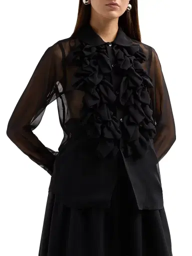 Comme des Garçons Women's Georgette Ruffle Sheer Blouse - Black - Size XS | Thumbnail 4 Comme des Garçons Women's Georgette Ruffle Sheer Blouse - Black - Size XS | Thumbnail 4