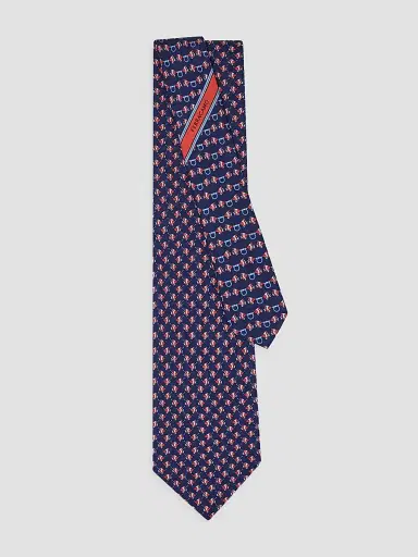 Ferragamo Men's Fish Gancini Silk Tie - Blue Scuro Rosso | Thumbnail 3 Ferragamo Men's Fish Gancini Silk Tie - Blue Scuro Rosso | Thumbnail 3