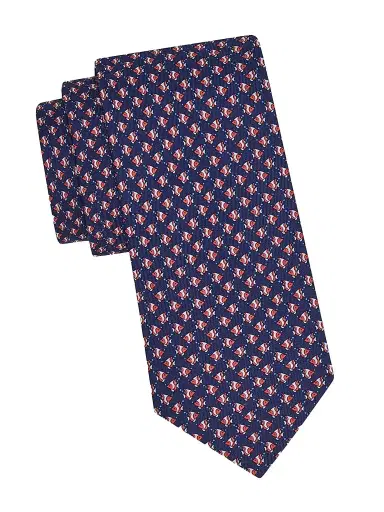 Ferragamo Men's Fish Gancini Silk Tie - Blue Scuro Rosso | Thumbnail 1 Ferragamo Men's Fish Gancini Silk Tie - Blue Scuro Rosso | Thumbnail 1