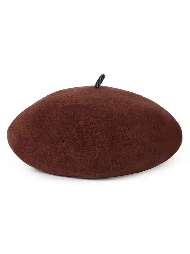 Brunello Cucinelli Women's Wool Beret Hat with Precious Detail - Ruby | Thumbnail 1 Brunello Cucinelli Women's Wool Beret Hat with Precious Detail - Ruby | Thumbnail 1