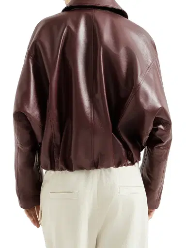 Brunello Cucinelli Women's Nappa Leather Outerwear Jacket with Drawstring and Monili | Thumbnail 3 Brunello Cucinelli Women's Nappa Leather Outerwear Jacket with Drawstring and Monili | Thumbnail 3