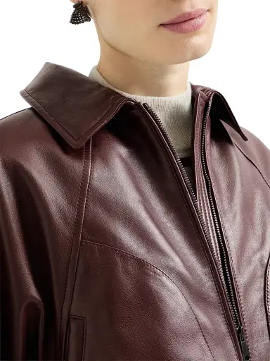 Brunello Cucinelli Women's Nappa Leather Outerwear Jacket with Drawstring and Monili | Thumbnail 4 Brunello Cucinelli Women's Nappa Leather Outerwear Jacket with Drawstring and Monili | Thumbnail 4