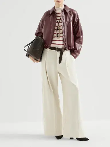 Brunello Cucinelli Women's Nappa Leather Outerwear Jacket with Drawstring and Monili | Thumbnail 6 Brunello Cucinelli Women's Nappa Leather Outerwear Jacket with Drawstring and Monili | Thumbnail 6