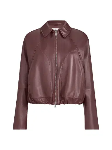 Brunello Cucinelli Women's Nappa Leather Outerwear Jacket with Drawstring and Monili | Thumbnail 1 Brunello Cucinelli Women's Nappa Leather Outerwear Jacket with Drawstring and Monili | Thumbnail 1