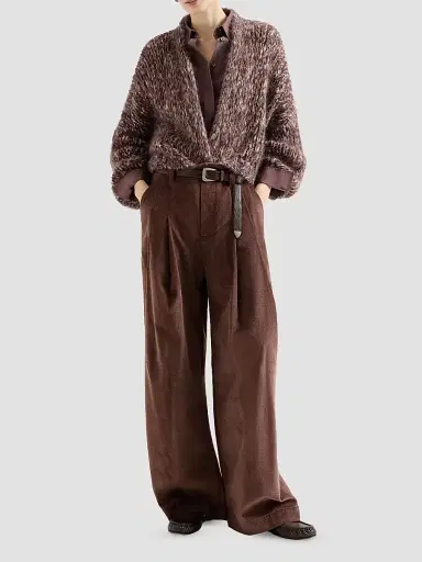 Brunello Cucinelli Women's Stretch Cotton and Cashmere Corduroy Five Pocket Baggy Pants with Monili - Chocolate | Thumbnail 2 Brunello Cucinelli Women's Stretch Cotton and Cashmere Corduroy Five Pocket Baggy Pants with Monili - Chocolate | Thumbnail 2