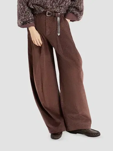 Brunello Cucinelli Women's Stretch Cotton and Cashmere Corduroy Five Pocket Baggy Pants with Monili - Chocolate | Thumbnail 4 Brunello Cucinelli Women's Stretch Cotton and Cashmere Corduroy Five Pocket Baggy Pants with Monili - Chocolate | Thumbnail 4