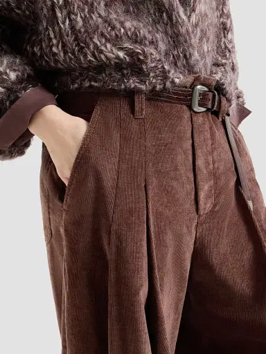 Brunello Cucinelli Women's Stretch Cotton and Cashmere Corduroy Five Pocket Baggy Pants with Monili - Chocolate | Thumbnail 6 Brunello Cucinelli Women's Stretch Cotton and Cashmere Corduroy Five Pocket Baggy Pants with Monili - Chocolate | Thumbnail 6