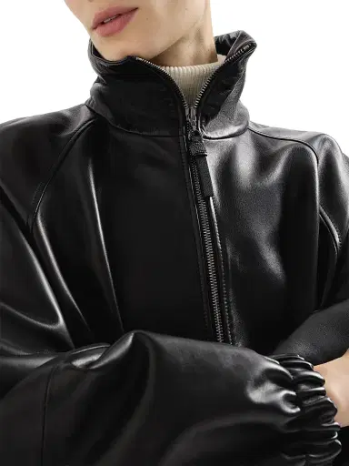 Brunello Cucinelli Women's Nappa Leather Bomber Jacket with Monili - Black | Thumbnail 5 Brunello Cucinelli Women's Nappa Leather Bomber Jacket with Monili - Black | Thumbnail 5