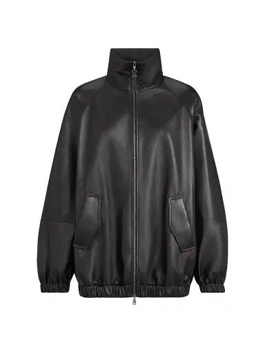 Brunello Cucinelli Women's Nappa Leather Bomber Jacket with Monili - Black | Thumbnail 1 Brunello Cucinelli Women's Nappa Leather Bomber Jacket with Monili - Black | Thumbnail 1