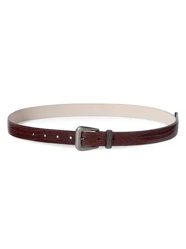 Brunello Cucinelli Women's Lizard Effect Calfskin Belt with Shiny Loop | Thumbnail 1 Brunello Cucinelli Women's Lizard Effect Calfskin Belt with Shiny Loop | Thumbnail 1