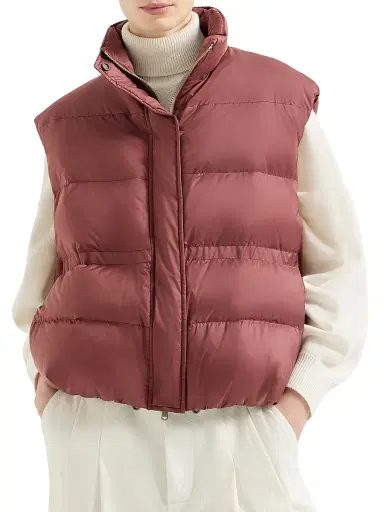 Brunello Cucinelli Women's Water Resistant Matte Nylon Down Jacket with Monili - Ruby | Thumbnail 2 Brunello Cucinelli Women's Water Resistant Matte Nylon Down Jacket with Monili - Ruby | Thumbnail 2