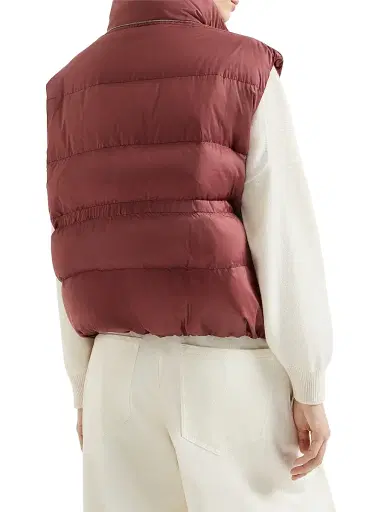 Brunello Cucinelli Women's Water Resistant Matte Nylon Down Jacket with Monili - Ruby | Thumbnail 3 Brunello Cucinelli Women's Water Resistant Matte Nylon Down Jacket with Monili - Ruby | Thumbnail 3