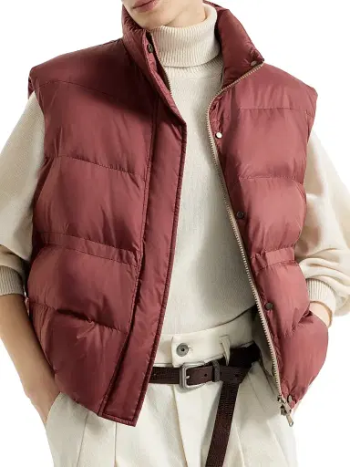 Brunello Cucinelli Women's Water Resistant Matte Nylon Down Jacket with Monili - Ruby | Thumbnail 4 Brunello Cucinelli Women's Water Resistant Matte Nylon Down Jacket with Monili - Ruby | Thumbnail 4