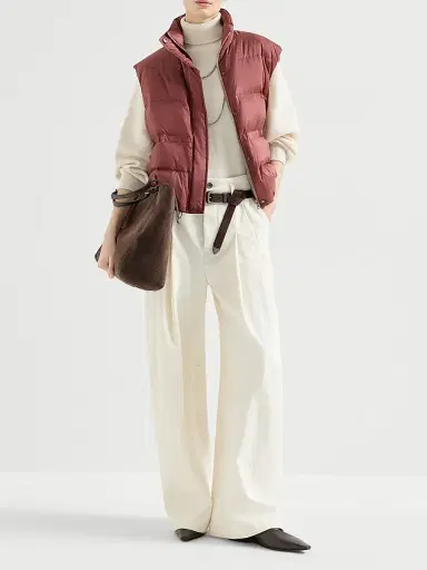 Brunello Cucinelli Women's Water Resistant Matte Nylon Down Jacket with Monili - Ruby | Thumbnail 6 Brunello Cucinelli Women's Water Resistant Matte Nylon Down Jacket with Monili - Ruby | Thumbnail 6