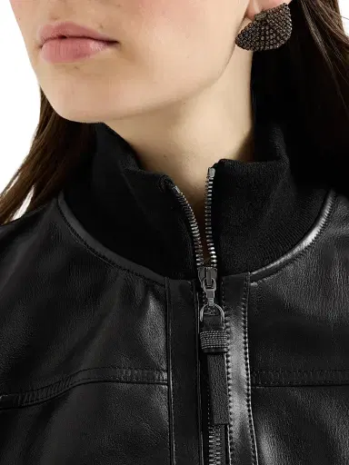 Brunello Cucinelli Women's Nappa Leather Outerwear Jacket with Monili - Black - Size 12 | Thumbnail 5 Brunello Cucinelli Women's Nappa Leather Outerwear Jacket with Monili - Black - Size 12 | Thumbnail 5