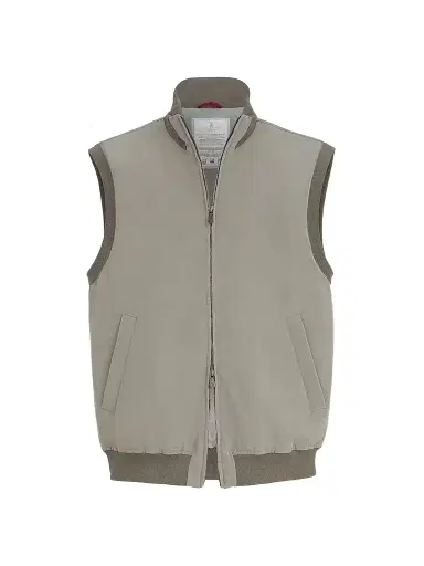 Brunello Cucinelli Men's Bonded Nylon Vest with Thermore Padding - Military | Thumbnail 1 Brunello Cucinelli Men's Bonded Nylon Vest with Thermore Padding - Military | Thumbnail 1