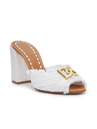 Dolce & Gabbana Women's Carretto 85MM Woven Fringed Logo Sandals - Bianco Sabbia | Thumbnail 2 Dolce & Gabbana Women's Carretto 85MM Woven Fringed Logo Sandals - Bianco Sabbia | Thumbnail 2
