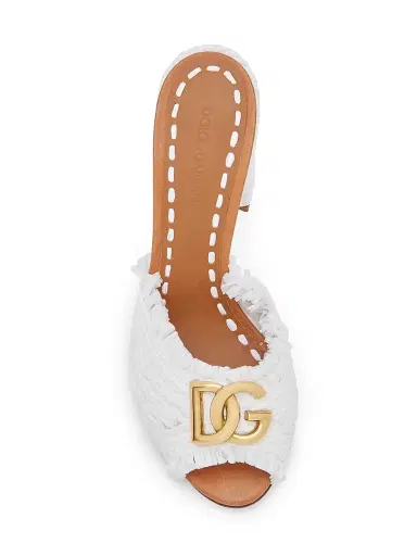 Dolce & Gabbana Women's Carretto 85MM Woven Fringed Logo Sandals - Bianco Sabbia | Thumbnail 4 Dolce & Gabbana Women's Carretto 85MM Woven Fringed Logo Sandals - Bianco Sabbia | Thumbnail 4