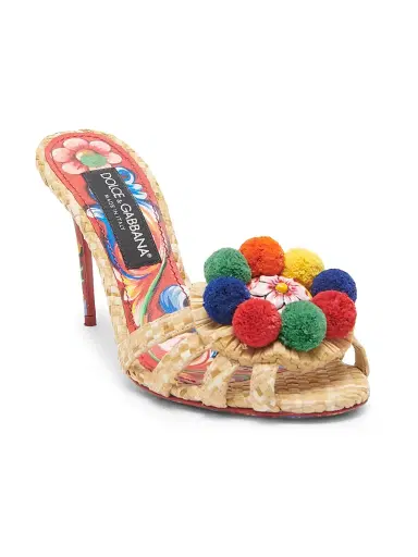 Dolce & Gabbana Women's Carretto 85MM Pom-Pom Stiletto Sandals - Naturale Multicolor | Thumbnail 2 Dolce & Gabbana Women's Carretto 85MM Pom-Pom Stiletto Sandals - Naturale Multicolor | Thumbnail 2