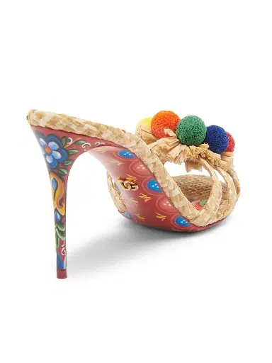Dolce & Gabbana Women's Carretto 85MM Pom-Pom Stiletto Sandals - Naturale Multicolor | Thumbnail 3 Dolce & Gabbana Women's Carretto 85MM Pom-Pom Stiletto Sandals - Naturale Multicolor | Thumbnail 3
