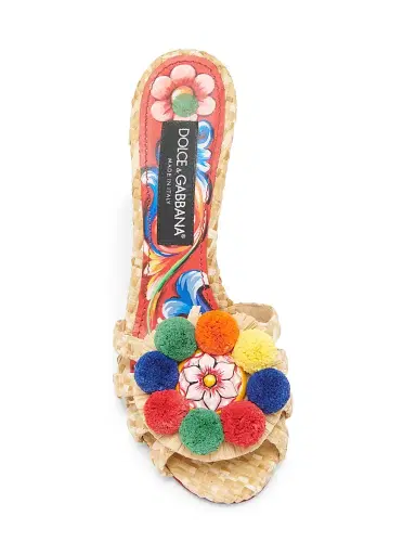 Dolce & Gabbana Women's Carretto 85MM Pom-Pom Stiletto Sandals - Naturale Multicolor | Thumbnail 4 Dolce & Gabbana Women's Carretto 85MM Pom-Pom Stiletto Sandals - Naturale Multicolor | Thumbnail 4