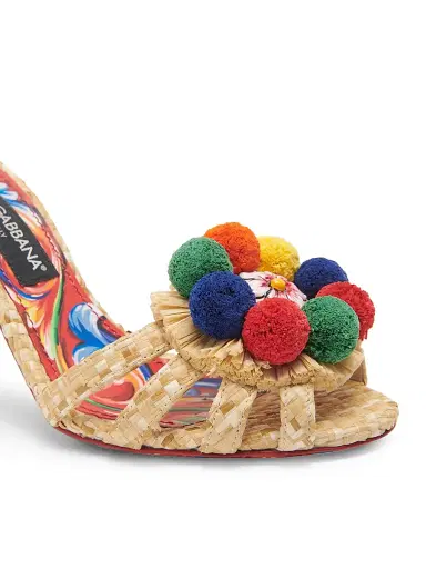 Dolce & Gabbana Women's Carretto 85MM Pom-Pom Stiletto Sandals - Naturale Multicolor | Thumbnail 5 Dolce & Gabbana Women's Carretto 85MM Pom-Pom Stiletto Sandals - Naturale Multicolor | Thumbnail 5