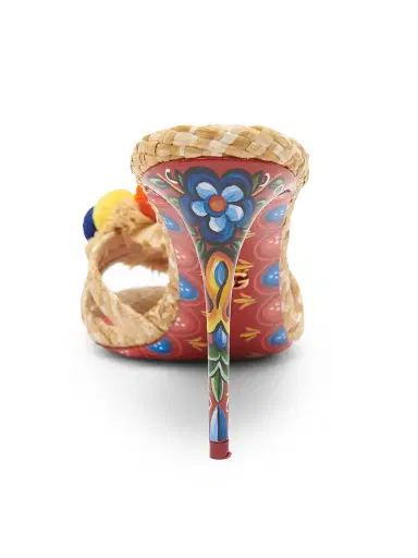 Dolce & Gabbana Women's Carretto 85MM Pom-Pom Stiletto Sandals - Naturale Multicolor | Thumbnail 6 Dolce & Gabbana Women's Carretto 85MM Pom-Pom Stiletto Sandals - Naturale Multicolor | Thumbnail 6