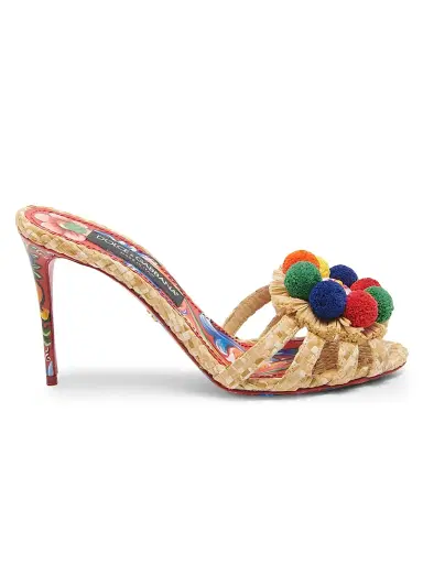 Dolce & Gabbana Women's Carretto 85MM Pom-Pom Stiletto Sandals - Naturale Multicolor | Thumbnail 1 Dolce & Gabbana Women's Carretto 85MM Pom-Pom Stiletto Sandals - Naturale Multicolor | Thumbnail 1
