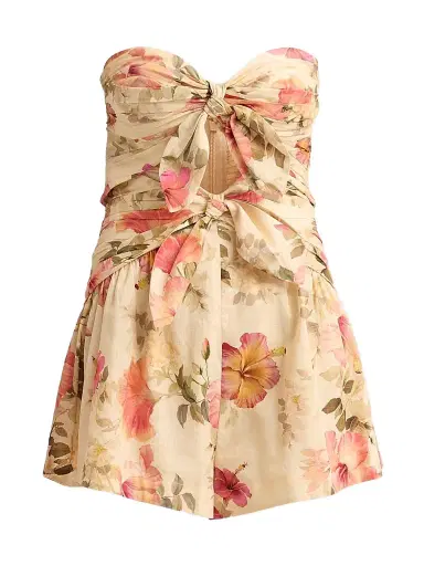 Zimmermann Women's Mahon Hibiscus Strapless Romper - Rosella Hibiscus Cream - Size 10 | Thumbnail 1 Zimmermann Women's Mahon Hibiscus Strapless Romper - Rosella Hibiscus Cream - Size 10 | Thumbnail 1