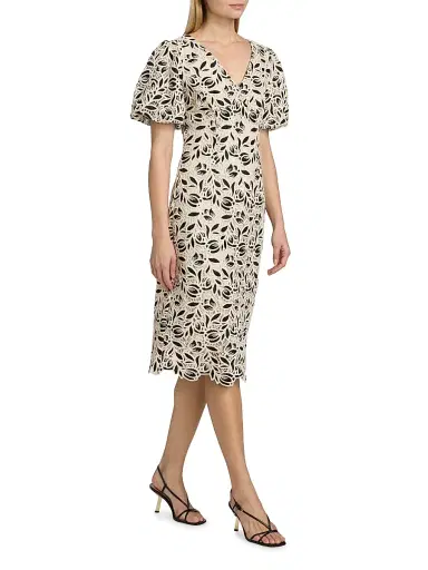 Elie Tahari Women's The Presley Embroidered-Lace Midi-Dress - Noir | Thumbnail 2 Elie Tahari Women's The Presley Embroidered-Lace Midi-Dress - Noir | Thumbnail 2