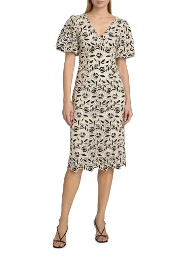 Elie Tahari Women's The Presley Embroidered-Lace Midi-Dress - Noir | Thumbnail 3 Elie Tahari Women's The Presley Embroidered-Lace Midi-Dress - Noir | Thumbnail 3