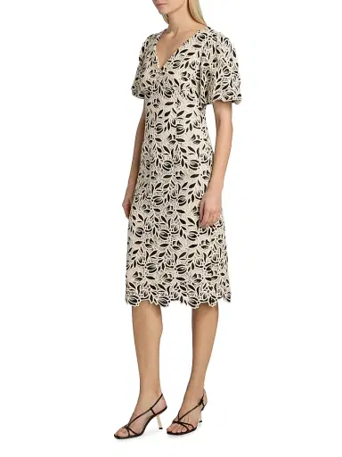 Elie Tahari Women's The Presley Embroidered-Lace Midi-Dress - Noir | Thumbnail 4 Elie Tahari Women's The Presley Embroidered-Lace Midi-Dress - Noir | Thumbnail 4