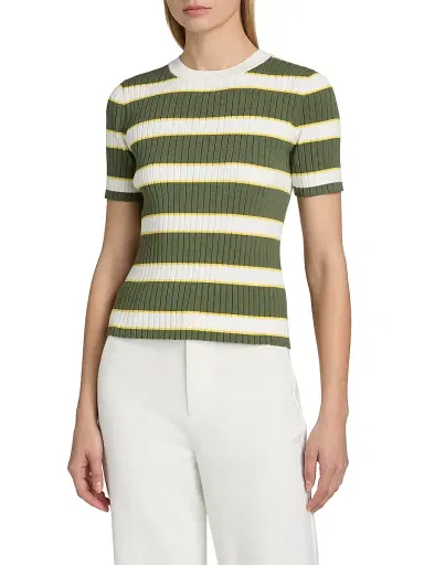 Elie Tahari Women's The Stevie Striped Rib-Knit Top - Dark Sage Stripe - Size XL | Thumbnail 3 Elie Tahari Women's The Stevie Striped Rib-Knit Top - Dark Sage Stripe - Size XL | Thumbnail 3