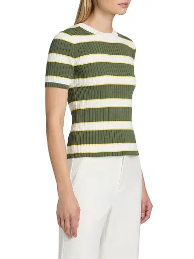 Elie Tahari Women's The Stevie Striped Rib-Knit Top - Dark Sage Stripe - Size XL | Thumbnail 4 Elie Tahari Women's The Stevie Striped Rib-Knit Top - Dark Sage Stripe - Size XL | Thumbnail 4