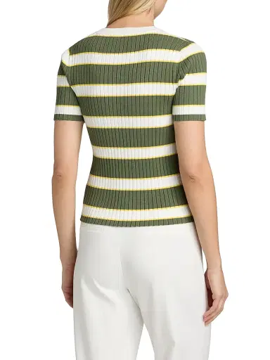 Elie Tahari Women's The Stevie Striped Rib-Knit Top - Dark Sage Stripe - Size XL | Thumbnail 5 Elie Tahari Women's The Stevie Striped Rib-Knit Top - Dark Sage Stripe - Size XL | Thumbnail 5